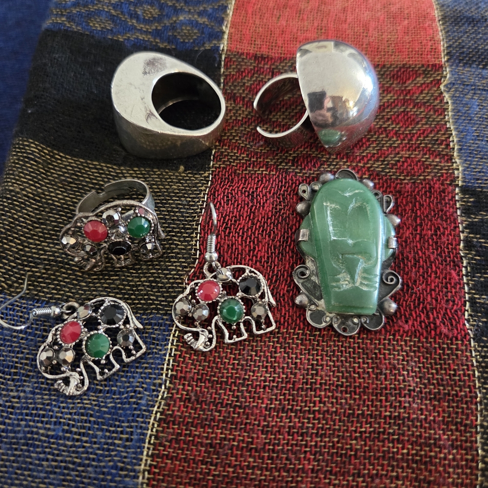 Vintage Jewelry Lot Silver Jade
